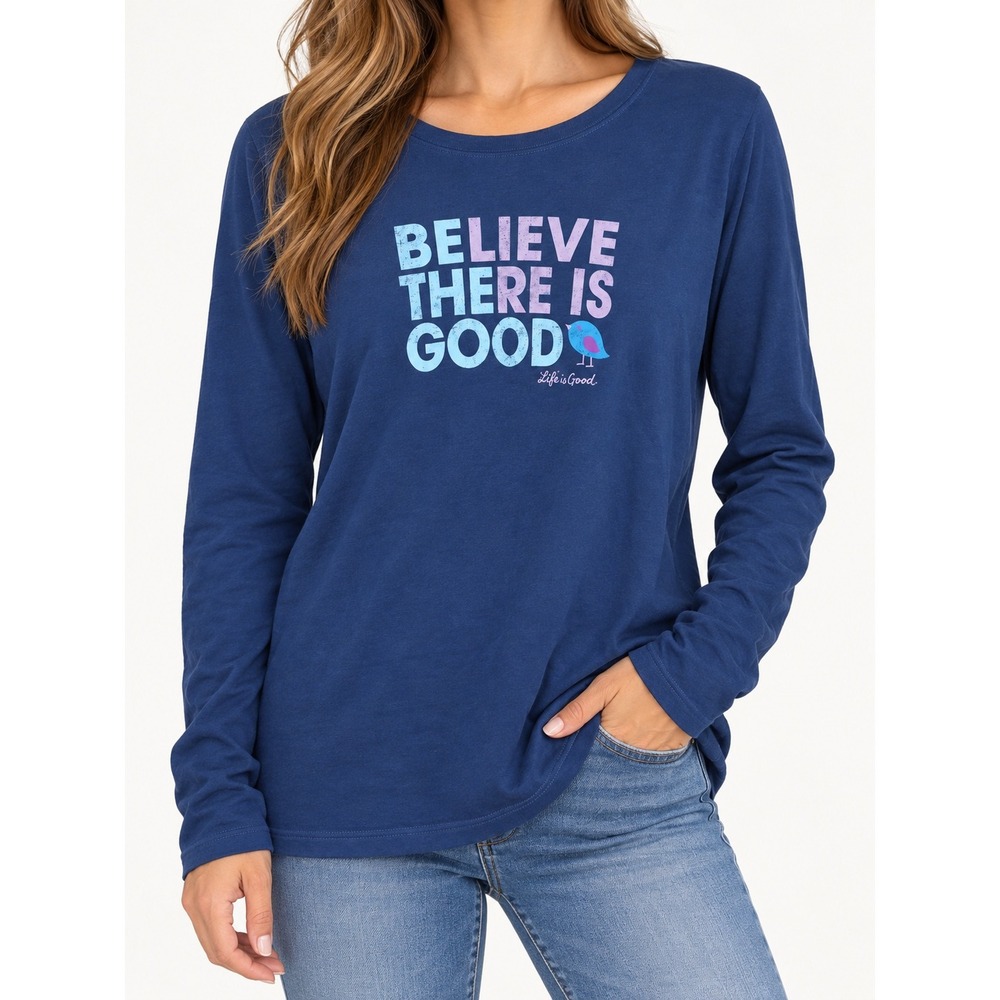 Life is Good Blue Believe There Is Good Crusher Tee Long Sleeve 100% Cotton XXXL
